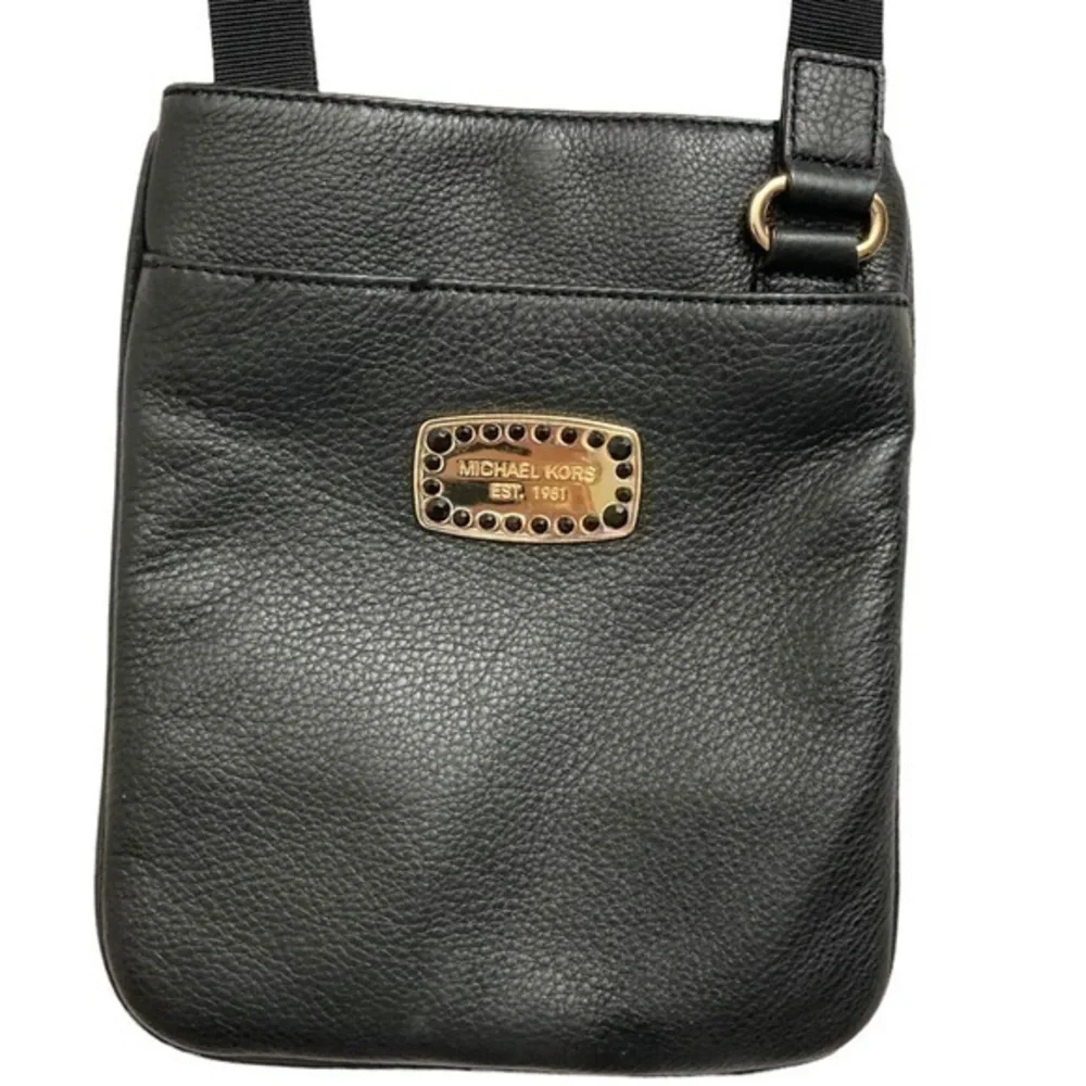 Michael kors black leather crossbody bag with faux jewels
